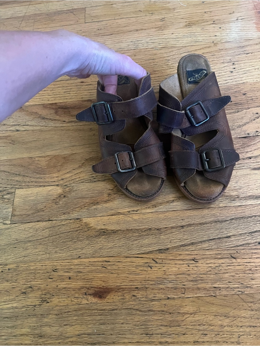 FREEBIRD Brown Leather Double-Buckle Heeled Sandals